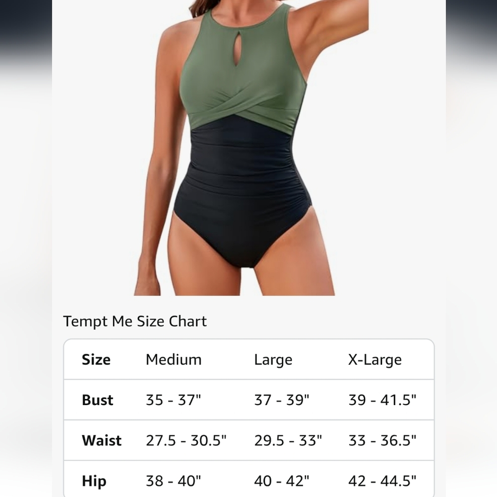 TEMPT ME Olive and Black Women's One-Piece Swimsuit - Picture 8 of 9
